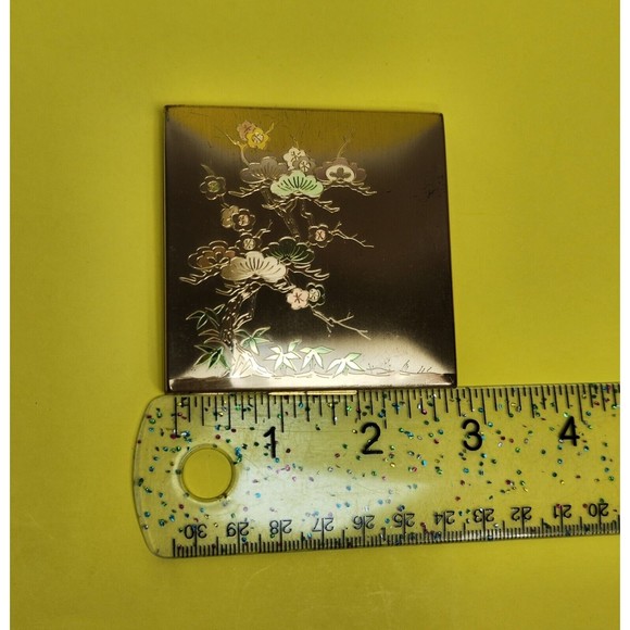Vintage Elgin American Make-Up Compact Brass Etched Asian Bonsai Tree USA Made - Picture 10 of 12